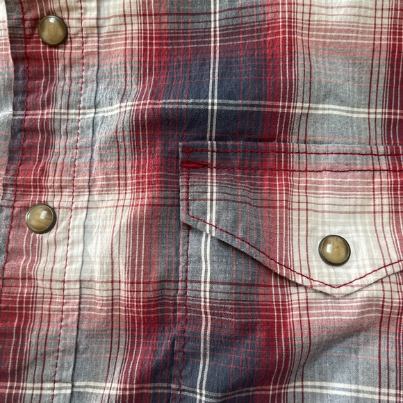 Wrangler Men's Plaid Button Down Shirt - Blue, Red, and White - Picture 4 of 4